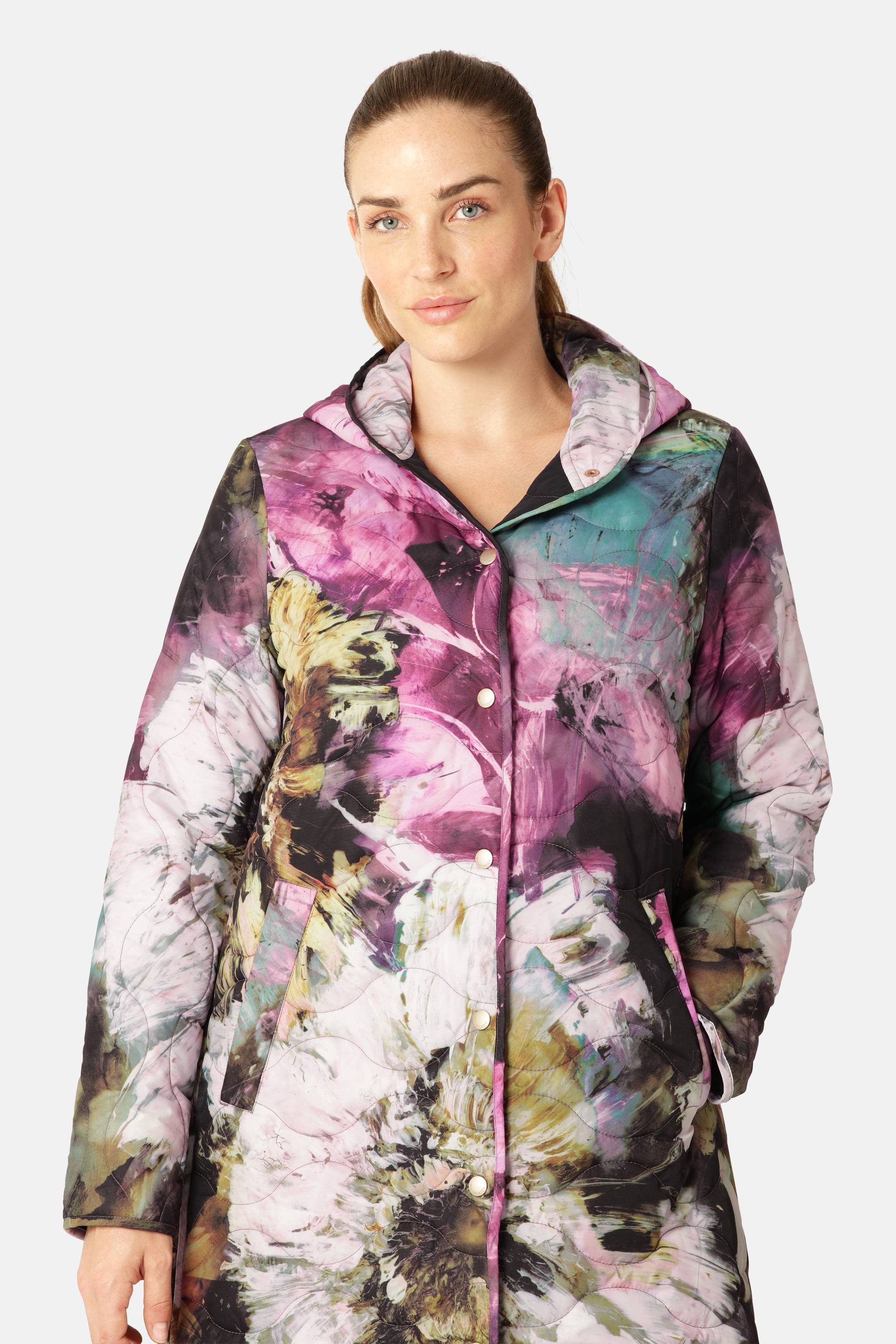 Long Quilt Coat - Artistic Flower Print